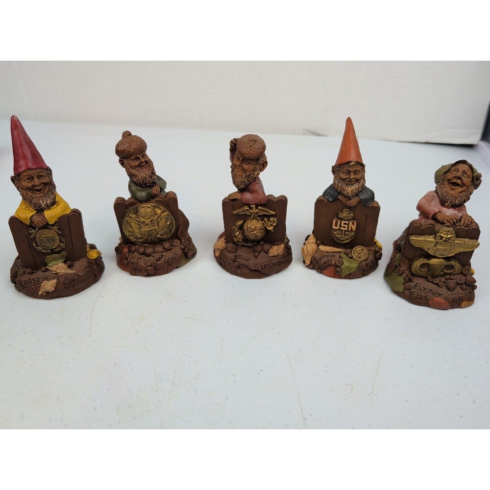 Tom Clark 5 piece Military Gnome Figurines Lot of 5 Signed Hand Painted 1991